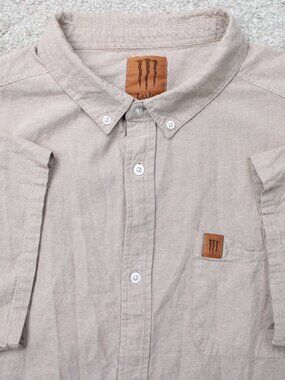 Monster Energy Java Shirt Mens XL Brown 100% Cotton Short Sleeve Button Down